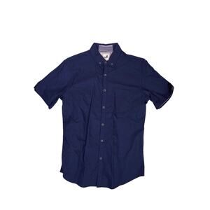 Alexander Julian Organic Colours Navy Short Sleeve Button Up Mens S casual